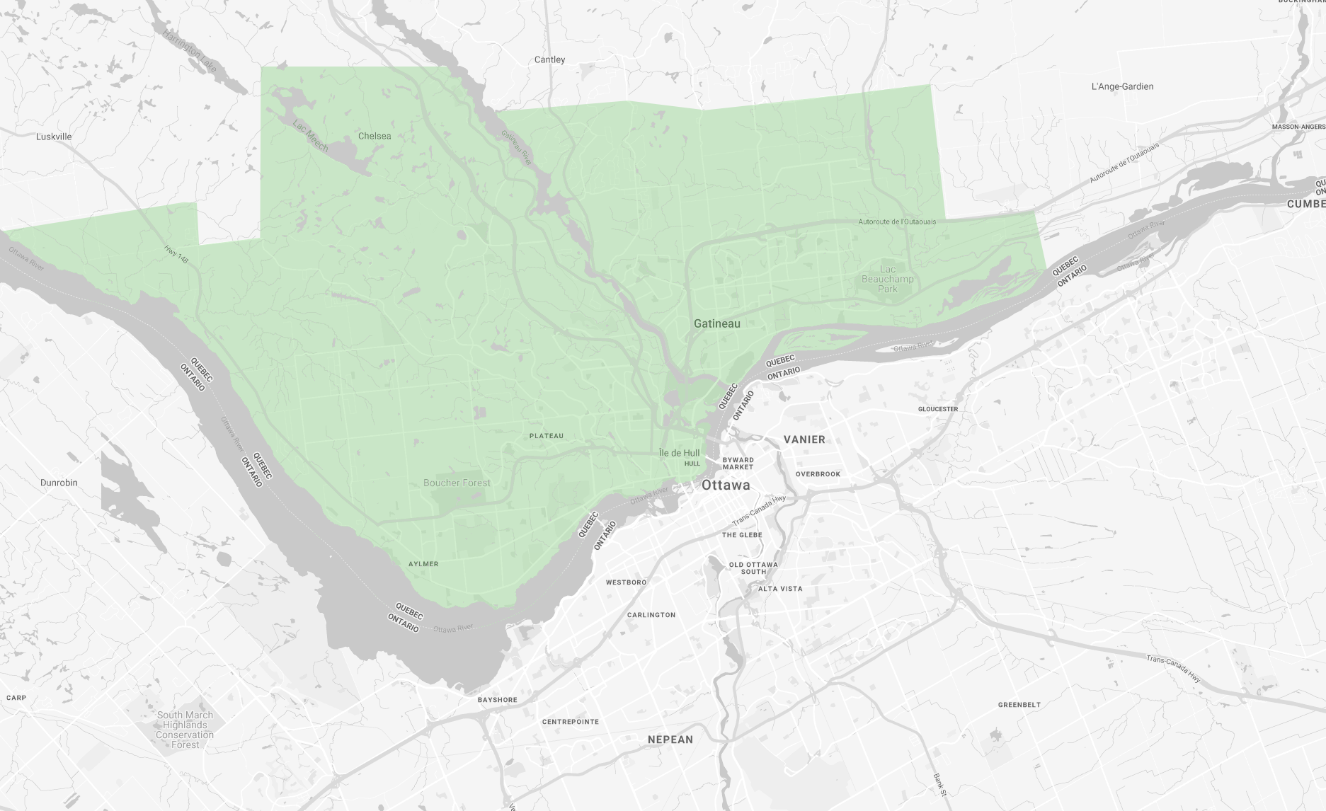 Zone d'intervention d'Equitek Outaouais